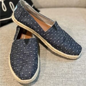 Toms Denim and White polka Dot Espadrilles US Women’s 7
